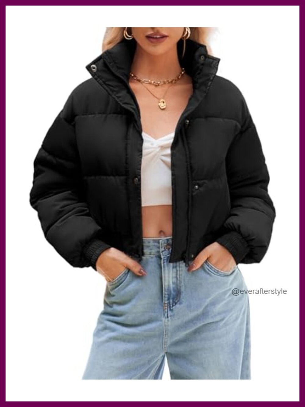 Women's Cropped Quilted Puffer Jacket Warm Lightweight Winter Coat